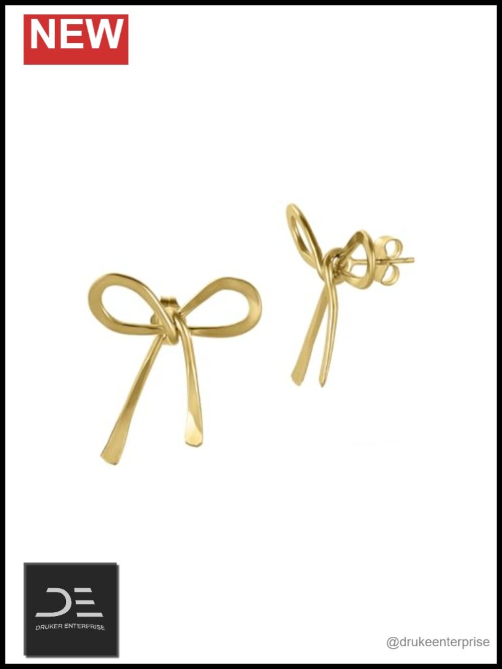 Waterproof Gold PVD Coated Bow Stud Earrings Hypoallergenic